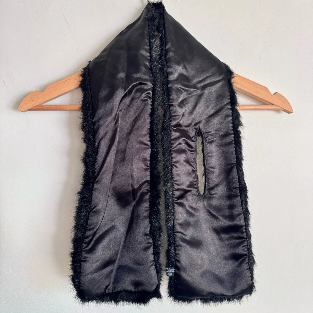 Ben Berger Luxury Black Faux Fur Scarf Pull‎ Thru Tippet Wrap Evening Formal